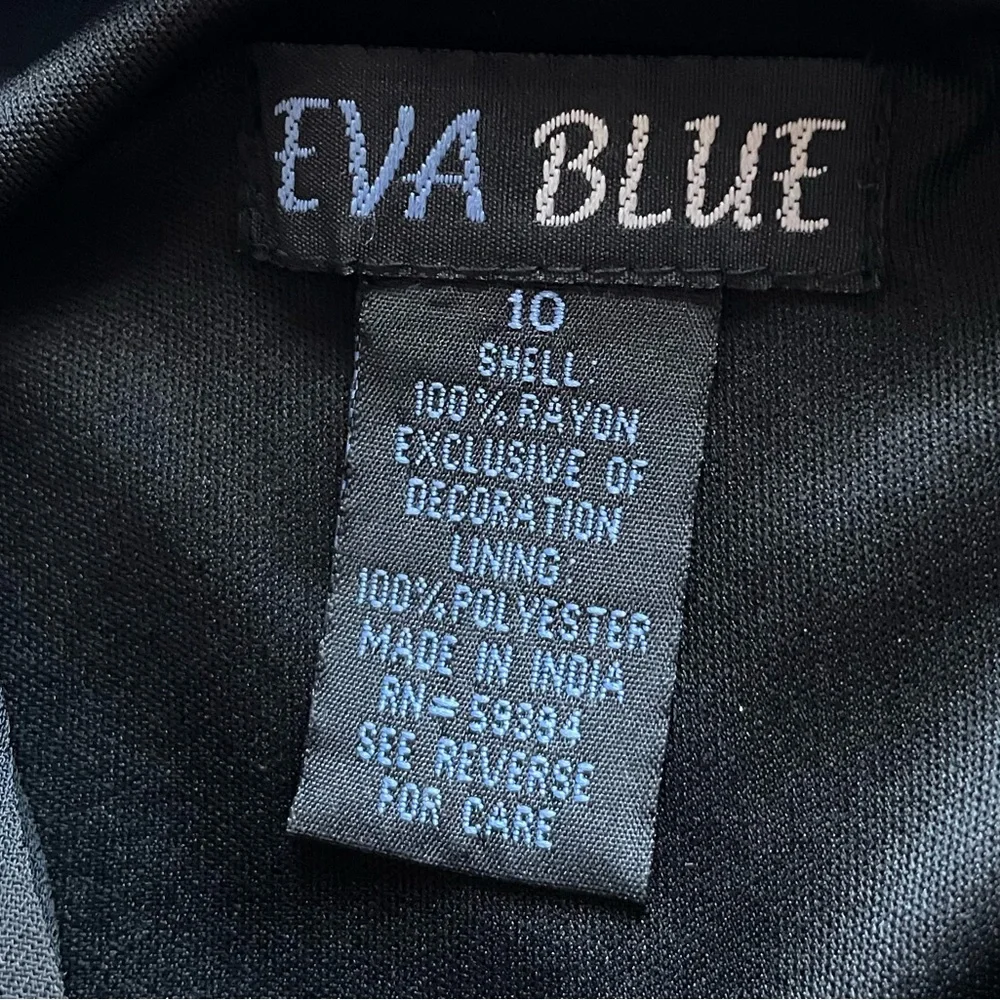 Vintage Eva Blue Dark Floral Beaded Cowl Neck Asymmetric Slip Dress 8 Fairycore - Picture 3 of 8